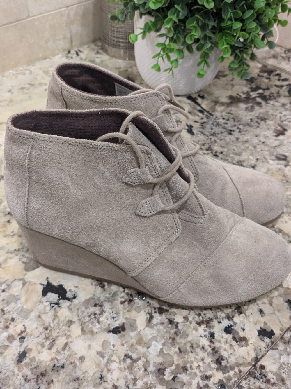 Toms Suede Wedge Ankle Boots in Light Taupe